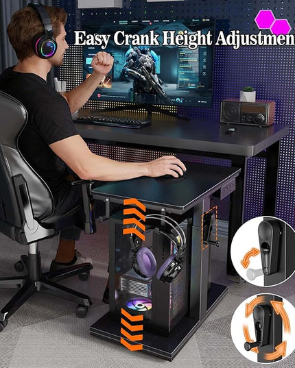 Height Adjustable Computer Tower Stand with Wheels and Charging Station,2-Tier PC Stand for Floor or Carpet,PC Holder Under Desk for ATX-Case,Office,Home,Gaming Room (Black)