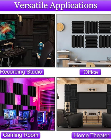 TroyStudio Thick Acoustic Foam Panels, 12 X 12 X 3 Inch 32 Pcs Broadband Sound Absorbing Foam, Dense Soundproof Padding Tile, Recording Studio Foam Absorber, Groove Decorative 3D Wall Ceiling Panel