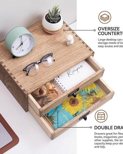 Kirigen Drak Wooden Office Storage Drawers Shallow Type - Desktop Filing Organization for Machine Printer Stand (BR, 2-Layer&2 Drawers)