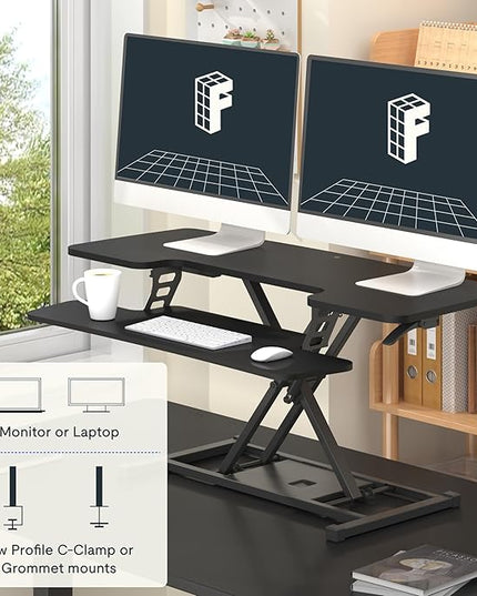 FLEXISPOT 40" Wide Standing Desk Converter Sit to Stand up Riser Height Adjustable Computer Workstation with Spacious 2-Tier Desktop, Black