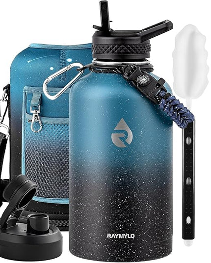 64oz Insulated Water Bottle, Triple Wall Vacuum Stainless Steel Water Bottles - Keeps Cold 48H, Reusable Half Gallon Jug for Gym, Sports, Camping, Hiking,Travel, Starry Sky-Indigo/Black