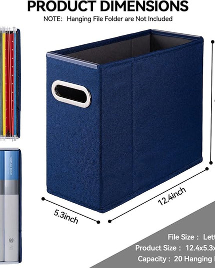4 Packs Letter Size File Organizer, File Folders Organizer, Fabric Storage Box, Collapsible Paper Organizer with Metal Handle, Smooth PVC Rails, Only Box (Blue)