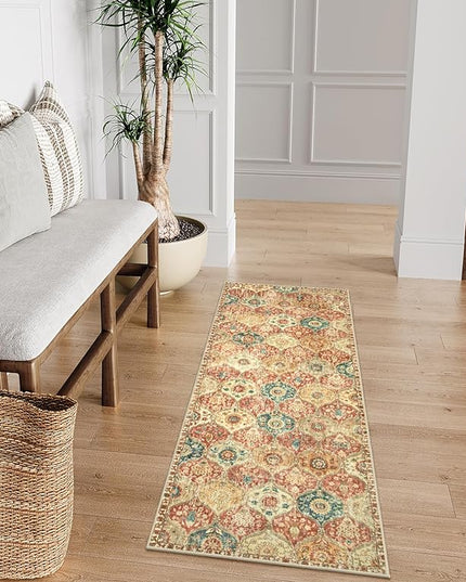 Lahome Moroccan Trellis Hallway Rug, 2x5 Washable Runner Rug Non Slip Kitchen Runners for Hallways, Ultra-Thin Vintage Carpet for Bedroom Bathroom Entryway, Red/Orange