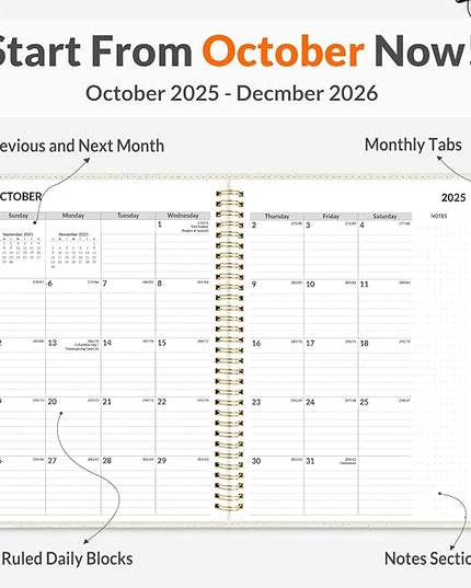 SUNEE 2026 Planner, Weekly and Monthly Calendar Planner 9"x11.2"- 12 Month (January 2026 - December 2026), Linen Cover, Pocket, Bookmark, Notes, Monthly Tab, Beige