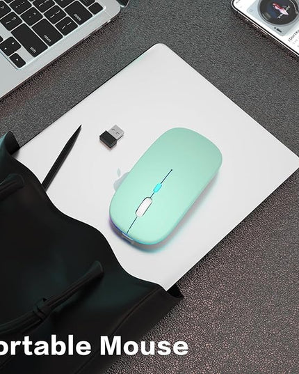 Wireless Bluetooth Mouse - Rechargeable Laptop Mice - with LED Lights,Dual Mode(Bluetooth 5.2 & Portable USB 2.4G) Connection,Silent Computer Mouse for Laptop,iPad,Tablet,MacBook,& PC(Green)