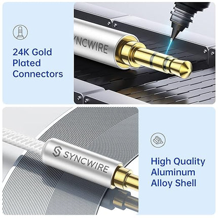 Syncwire Aux Cable 3.5 mm Audio Cable - 2 m Nylon Jack Cable for Headphones, Apple iPhone iPod iPad, Echo Dot, Home/Car Stereos, Smartphones, MP3 Players and More - Silver