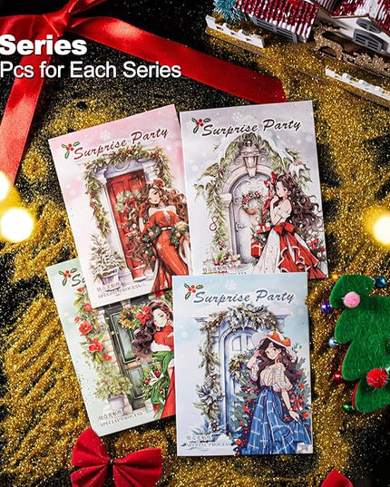 AuriicLeaf Christmas Party PET Stickers, 60 Holographic Character and Door Designs for Scrapbooking, Journaling, DIY Crafts, and Holiday Decor