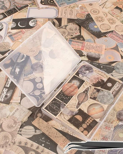 200Pcs Vintage Scrapbook Stickers, Aesthetic Junk Journal Stamping Supplies Kit, Scrapbooking Ephemera Washi Paper for Bullet Journaling Planners Diary Collage (Celestial)