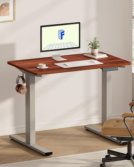 FLEXISPOT EN1 One-Piece Adjustable Stand Up Desk - Electric Height Adjustable, 40 x 24 Inches (Silver Frame, Mahogany Top, 2 Packages)