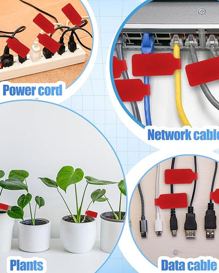 50 Pieces Cord Labels Self-Adhesive Nylon Cable Labels Tags Waterproof Wire Cable Tags or Electronics Office Computers Management and Identification (Red)