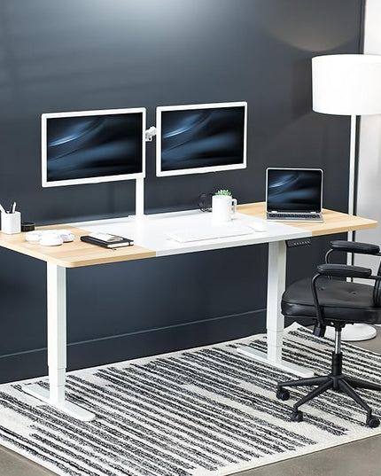 VIVO Electric 71 x 30 in Dual Motor Sit Stand Desk, Memory Height Adjustment, 2B Series, White and Light Wood Top, White Frame, DESK-KIT-2W7WC