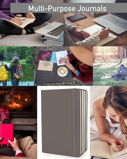 Simply Genius A5 Dotted Hardcover Notebook Pack - 5.7 x 8.4 in, 192 Pages, 4-Pack, Gray Faux Leather - Grid Notebook & Pocket Journal for Business, School & Travel