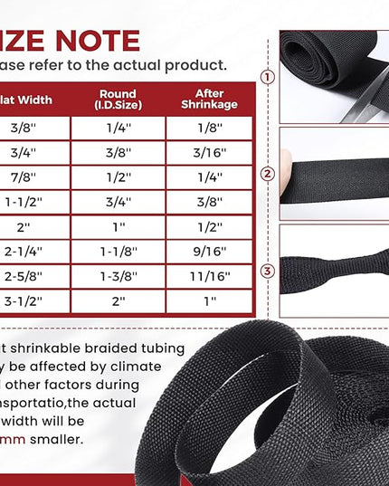Braided Sleeving Heat Shrinkable Fabric 2:1 Ratio- Abrasion Protection Flexibility Wiring Harness Cable Sheath (3/8" ID, 16ft)
