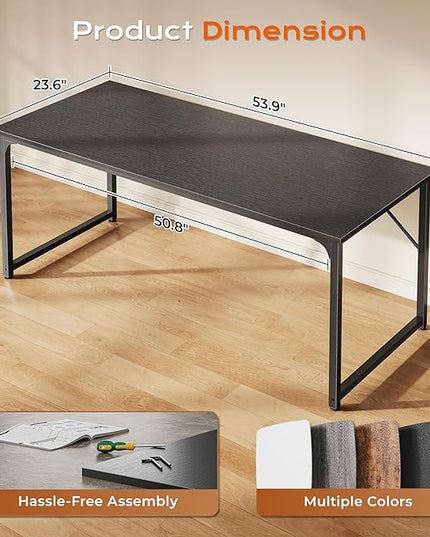 PRAISUN 54 X 24 Inch Computer Desk with Deeper Desktop, Gaming Office Writing Work Desk for Home Office, Study, Bedroom, Work from Home, Metal Frame, Black