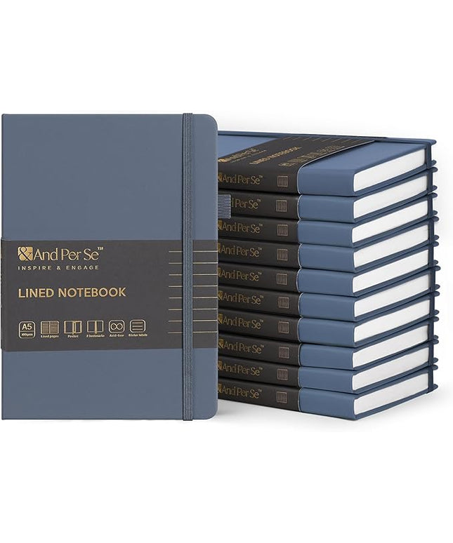 &And Per Se Lined Journal Notebook (10 Packs), 160 Pages, A5 5.7 x 8 inches College Ruled Thick Paper Notebook Journals for Writing, Hardcover Notebooks for Women Men Office School (Dark Blue)