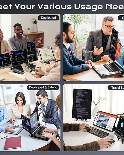 SMISEACOW Laptop Screen Extender F3, Triple Portable Monitor 14-inch 360 Degrees Rotation with Stand, IPS FHD 1080P Workstation for Windows/Mac/Linux/Chrome Compatible with Notebook/Mini PC