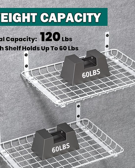 EVERHANGER Garage Wall Shelves 12x18 Inch, Wall Mounted Storage Shelf, Metal Shelf Rack, Heavy-Duty Shelf Organizer 2 Pack, White