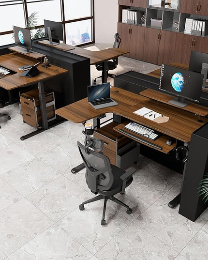 EUREKA ERGONOMIC Standing Desk Electric Adjustable Height (61"x43") Computer Desk with Keyboard Tray, Sit Stand Desk L Shaped Desk for Work/Home Office,Dual Motor,Memory Presets,2 USB/RGB,Walnut/Left