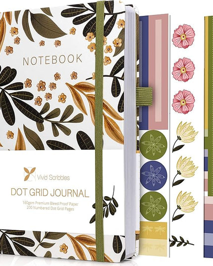 VIVID SCRIBBLES Dotted Journal – 160gsm Bleed Proof Thick White Paper – 200 Numbered Dot Grid Pages – 5.8 x 8.3 inch Dotted Notebook