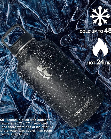Coolflask 64 oz Insulated Water Bottle with Straw&3 Lids, Half Gallon Insulated Water Jug Galaxy Large Metal Stainless Steel Flask for Gym, Sports and Office, Keep Cold 48H Hot 24H, Starry Night