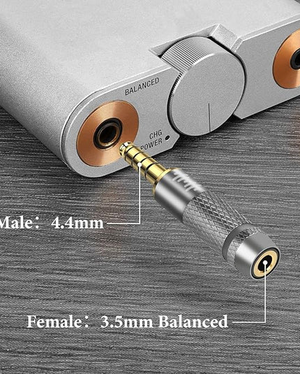 GEEKRIA 4.4mm to 3.5mm Balanced Headphones Adapter Converter for 3.5mm 4-Pole Cable to 4.4mm Player Device, Durable Aluminum Alloy Conversion Audio Plug, Gold Plated