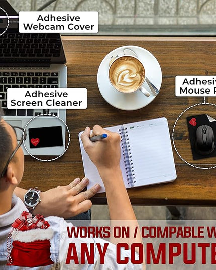 Mouse Pad Adhesive Bottom - Sticks to Any Surface - Portable - Webcam Covers and Screen Cleaner Included (Heart XOXO)