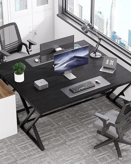 LVB Black Computer Desk, Modern Gaming PC Writing Desk for Home Office, Metal Computer Study Work Table for Bedroom, Industrial Executive Student Simple Workstation Desk, 55 in, Black Oak