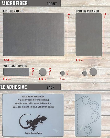 Mouse Pad Adhesive Bottom - Sticks to Any Surface - Portable - Webcam Covers and Screen Cleaner Included (2 Pack -Blank- Gray