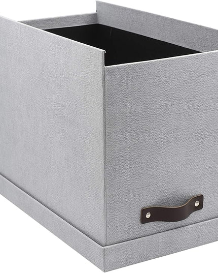 Bigso John Desktop File Box - Storage Solution and Document Organizer for Important Paperwork - Durable Hanging File Box with a Lid and Leather Handle - 7.36 in x 13.26 in x 10.51 in - Ash