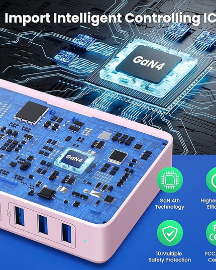 USB C Charger 300W USB C Charger Block, 8-Ports GaN IV Fast Charging Station Hub,PD 100W Laptop Charger Adapter,for MacBook Pro/Air/iPad/iPhone16/15/14/Apple Watch/DELL/Samsung for Home Office