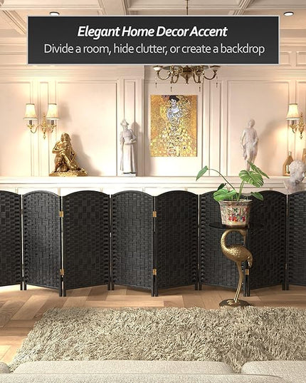 Red Lantern 3 ft. Short Diamond Weave Fiber Folding Screen - Black - 8 Panel
