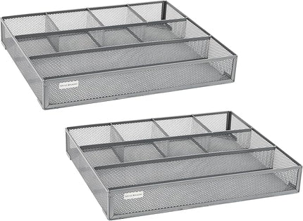 Mind Reader Drawer Organizer, Desk Org, Utensil Organizer, Office, Kitchen, Metal Mesh, Set of 2, Silver