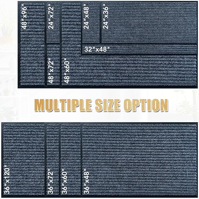Front Door Mat,3'x10'Indoor Outdoor Door Mat,Heavy Duty Welcome,Commercial Floor Mats Inside Outside Entrance, Waterproof All-Season, All-Weather Non Slip Backing Doormat for Entryway,Dark Gray
