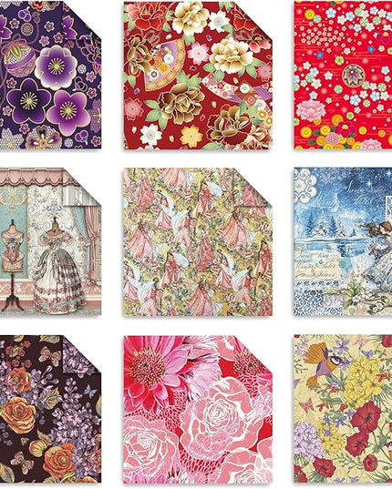 Origami 6x6 Paper Kit 150 Sheets 150 Vivid Colors Double Sided Same Printed Traditional Patterns Square for Arts Crafts Projects Japan Traditional Chiyo.Flower