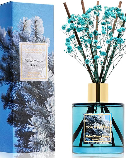COCORRÍNA Reed Diffuser - Maine Winter Balsam Reed Diffuser Set with 8 Sticks & Preserved Baby's Breath, Reed Diffuser for Home Bathroom Shelf Decor