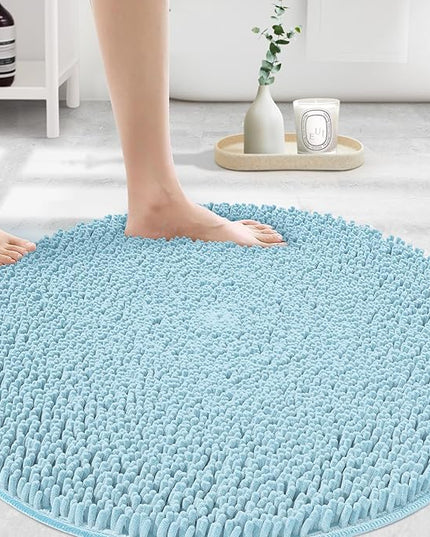 MAYSHINE Round Area Rug Set for Bathroom | Soft Plush Chenille Bath Mat, Water Absorbent Non-Slip Bathroom Rug | Washable Shag Carpet for Shower, Bedroom, or Home Décor | 48"x48" (Round) | Spa Blue'