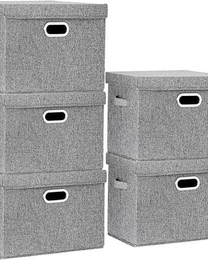 TYEERS Large Storage Bins with Lids, Collapsible, Washable, Fabric Storage Boxes for Organizing, 17.3x11.8x11.4 inches, 5 Pack, Gray