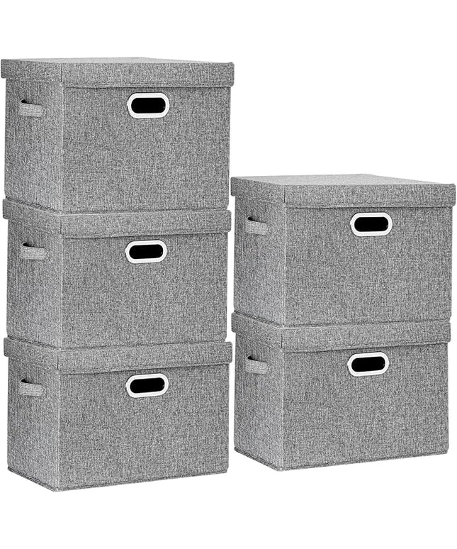 TYEERS Large Storage Bins with Lids, Collapsible, Washable, Fabric Storage Boxes for Organizing, 17.3x11.8x11.4 inches, 5 Pack, Gray