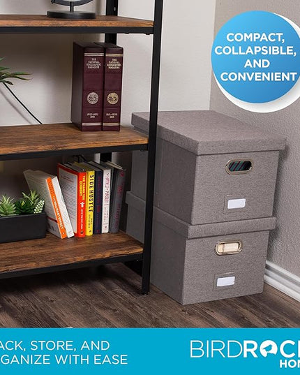 Internet's Best Collapsible File Box Storage Organizer with Lid - Decorative Linen Filing & Storage Office Boxes – Hanging Letter/Legal Folder – Home Office Bins Cabinet – Grey Container - 1 Pack