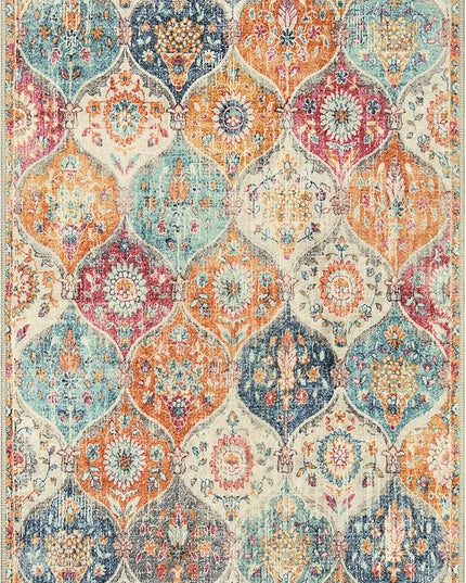 Lahome Moroccan 5x8 Area Rug, Ultra-Thin Washable Rugs for Living Room Bedroom, Soft Large Oriental Non-Slip Non Shedding Throw Large Carpet for Dining Room Office, Cream/Multi