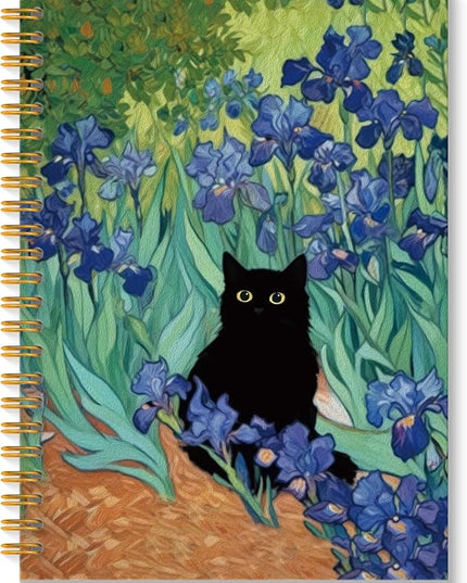 ROXMART Irises Floral Black Cat Spiral Notebook, Black Cat Gifts Journal, Cats Lover Gifts for Women, Abstract Flower Field Kitty Kitten Hardcover Notebook Journal, 5.5x8.3 Inch