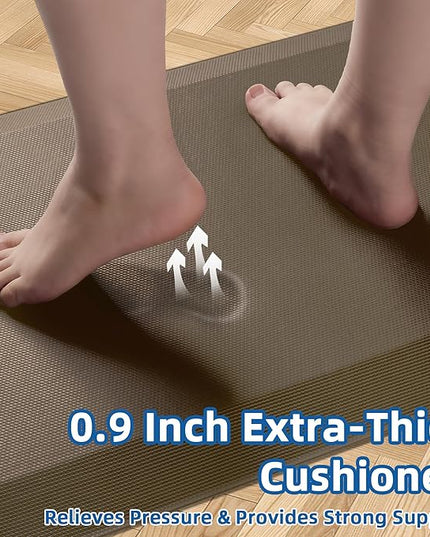2 PCS Anti Fatigue Kitchen Mats for Floor, Brown 9/10 Extra Thick Cushioned Standing Desk Mat, Comfort Memory Foam Ergonomic Rugs and Mats Non-Slip Waterproof for Office, Kitchen, 20"x32"+20"x32"