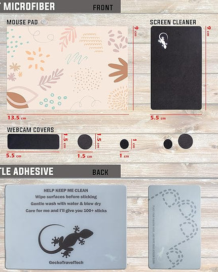 Mouse Pad Adhesive Bottom - Sticks to Any Surface - Portable - Webcam Covers and Screen Cleaner Included (Pastel Leaves)