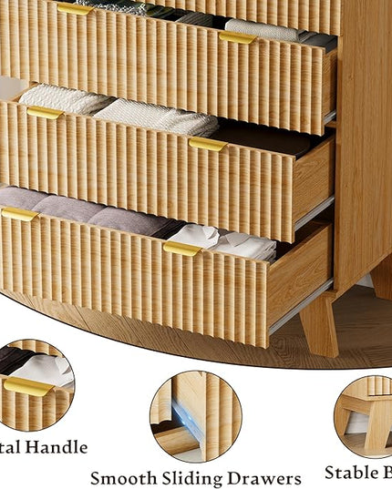 BORNOON 46" Tall Dresser for Bedroom, 6-Drawer Fluted Chest of Drawers, Modern Wood Highboy with Deep Storage, Metal Slides and Handles, Anti-Tip Kit, Vertical Clothes Organizer for Apartment, Nursery