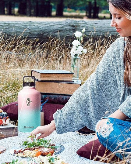 64 oz Water Bottle Insulated with Straw&3 Lids, Coolflask Half Gallon Water Jug Galaxy Large Metal Stainless Steel Vacuum flask for Gym, Sports and Travel, Keep Cold 48H Hot 24H, Blooming Cherry
