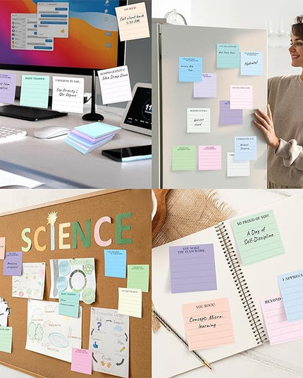 18 PCS Inspirational Sticky Notes with Lines, Adhesive Note Pads Motivational Fun Notepads, Employee Appreciation Gifts Bulk for Teacher, Nurse, Coworkers, Office, Work & Study Supplies (3” x 3“)