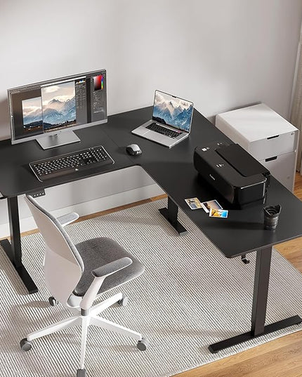 FEZIBO 75 * 63 L Shaped Standing Desk, Electric Height Adjustable L Shaped Desk, Suitable for Home Office, Black