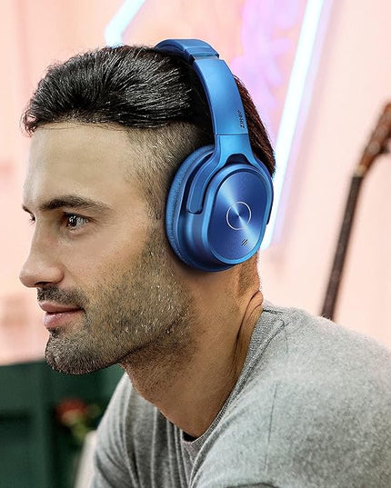 ZIHNIC Active Noise Cancelling Headphones, 40H Playtime Wireless Bluetooth Headset with Deep Bass Hi-Fi Stereo Sound,Over-Ear Headphone,Comfortable Earpads for Travel/Home/Office (Blue)