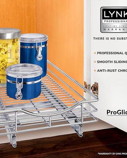 LYNK PROFESSIONAL® Pull Out Cabinet Organizer, 11" x 18" Slide Out Drawers for Kitchen Cabinets - Sliding Pull-Out Pantry Shelves – Home Shelf Organizers - Lifetime Ltd. Warranty, Chrome