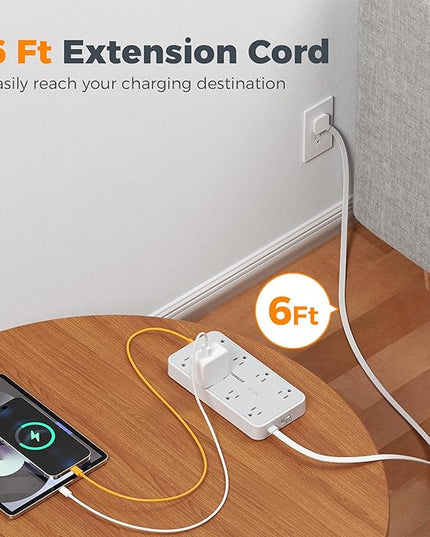 TESSAN Flat Plug Extension Cord 6 FT, Surge Protector Power Strip with 8 AC Outlets 3 USB (1 USB C), 1080 Joules, 1875W 15A, Multiple Wall Outlet Extender Station for Home Office School Dorm